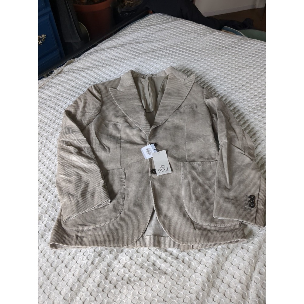 NWT Pini Parma Italy Corduroy Blazer Soragna Collection Sport Coat Beige Sz 48